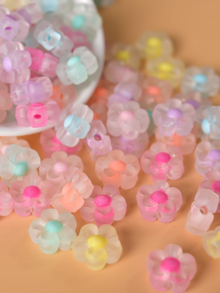 Transparent Frosted Colorful Flower Beads