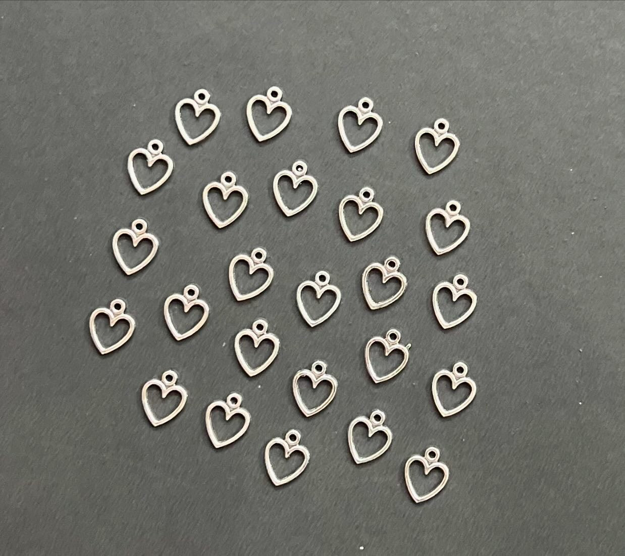 Antique Silver Hollow Heart Charms