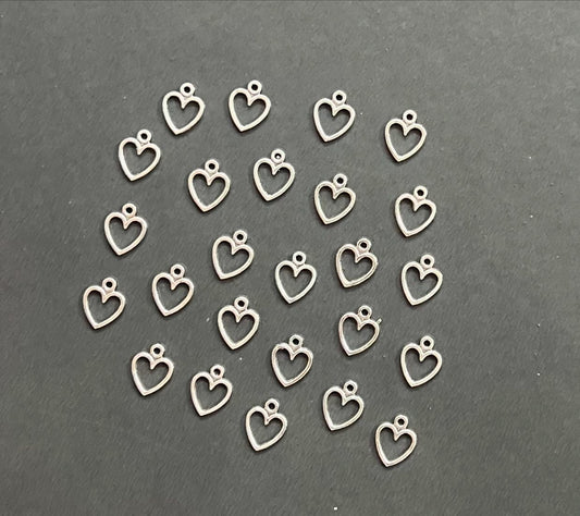 Antique Silver Hollow Heart Charms