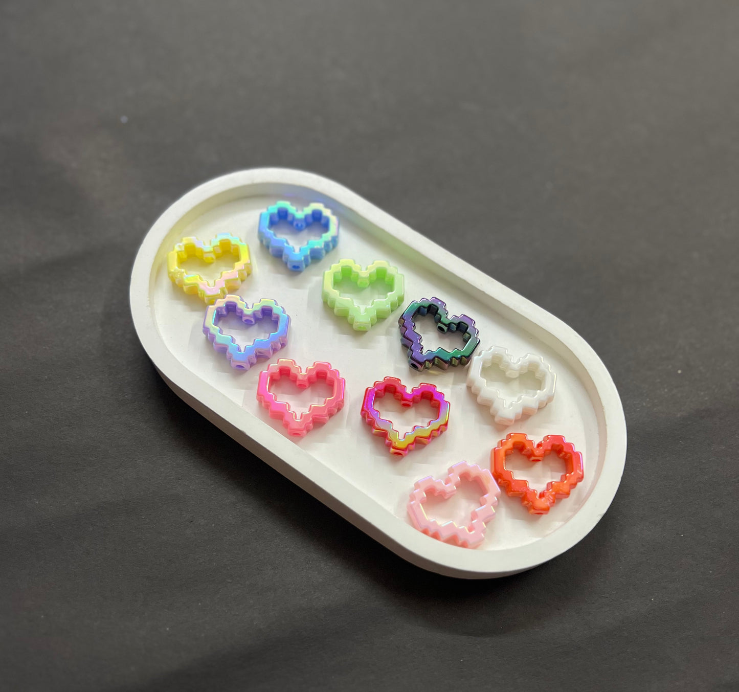 Acrylic AB Pixel Heart Frame Beads