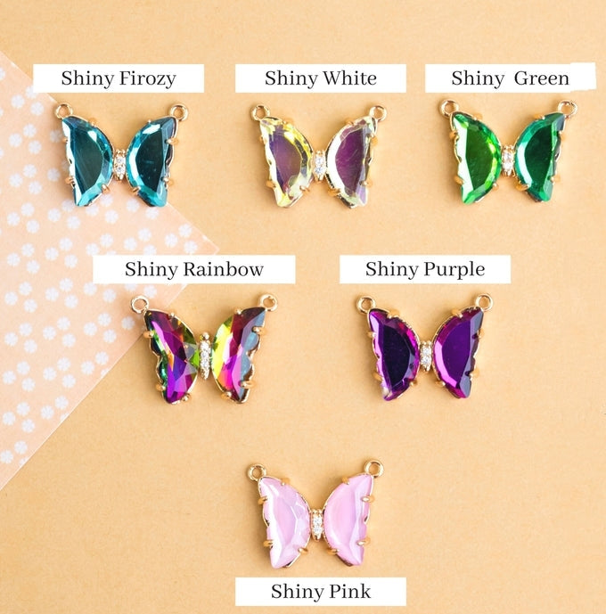 Crystal Butterfly Charm Pendant 2 Side Ring -  Size : H-16mm W-22mm