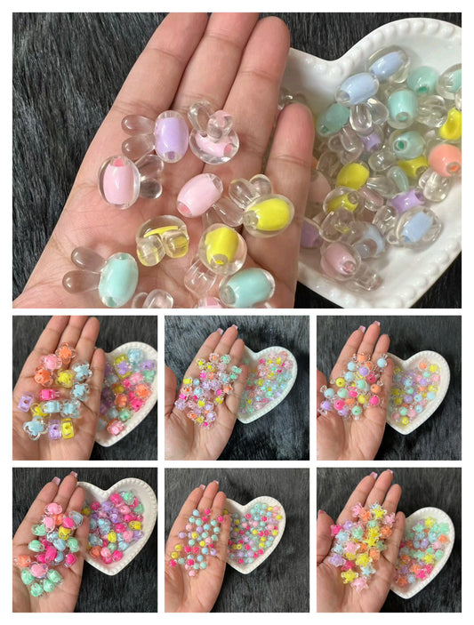 Transparent Pastel Plastic Beads Combo Pack |7 designs|20 grams each design