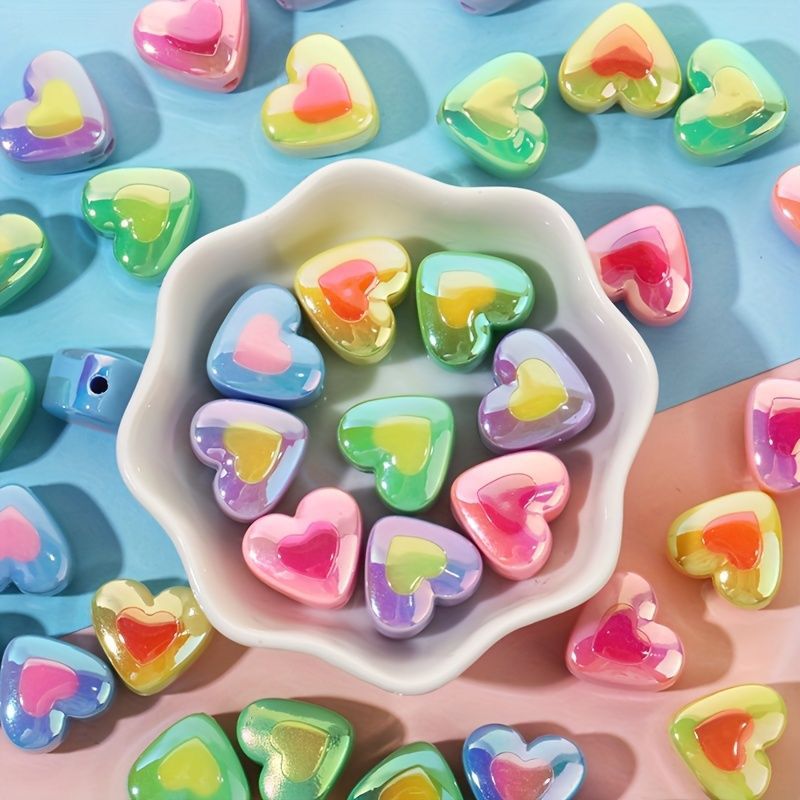 Iridescent Chunky Colorful Heart Beads