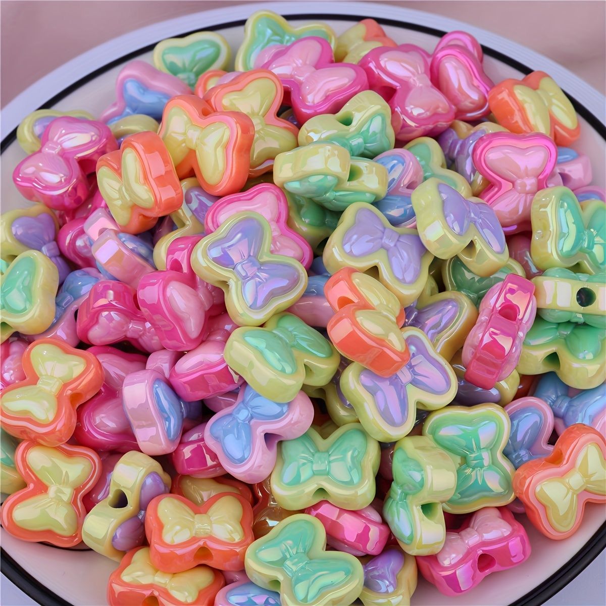 Iridescent Chunky Colorful Bow Beads