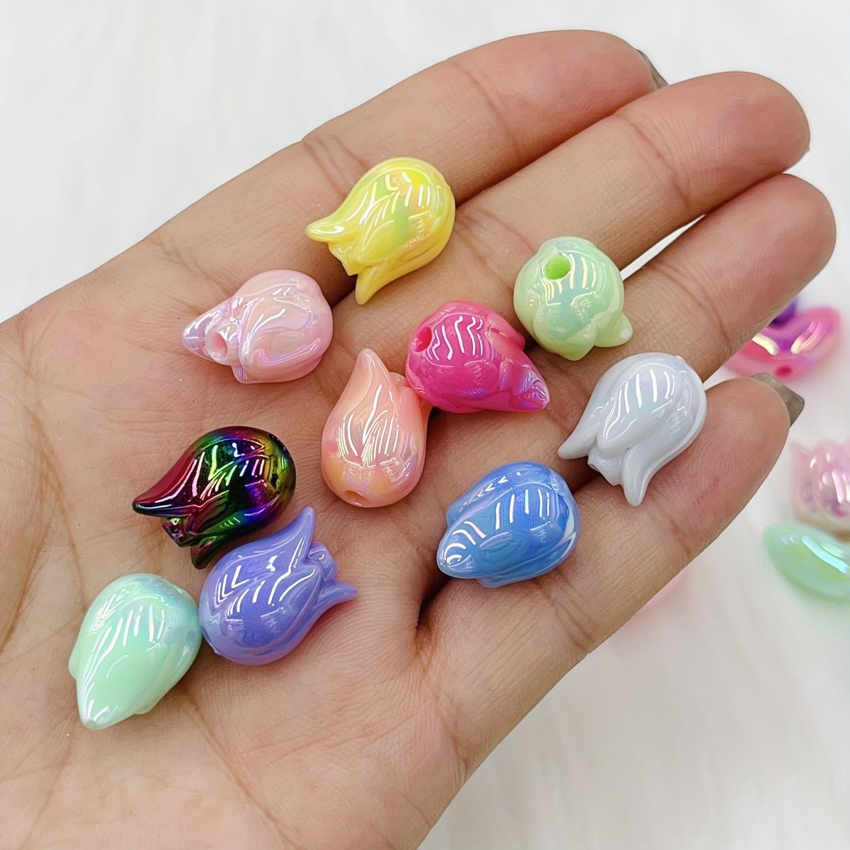 Iridescent Chunky Colorful Tulip Beads