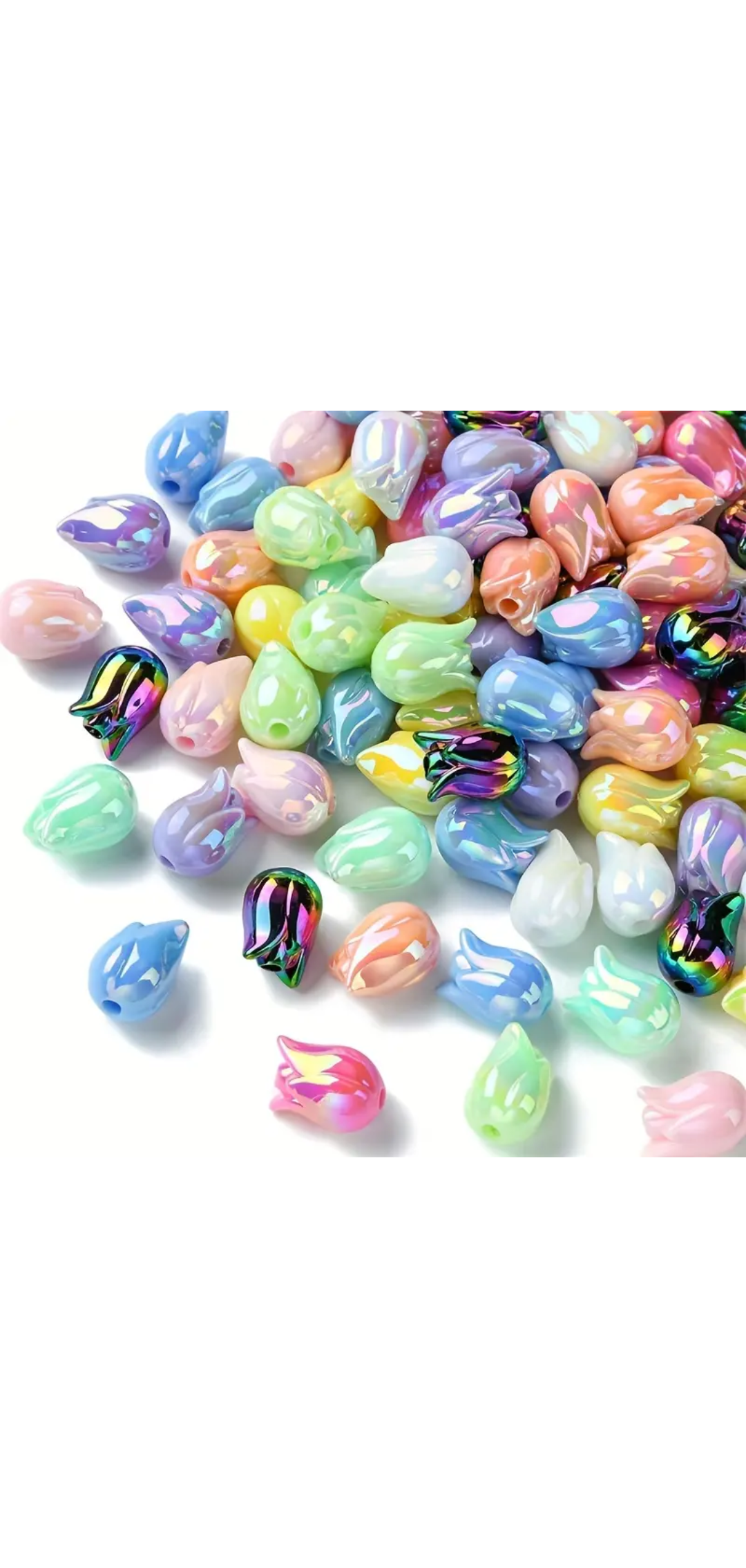 UV Plated Rainbow Acrylic Tulip Flower Beads