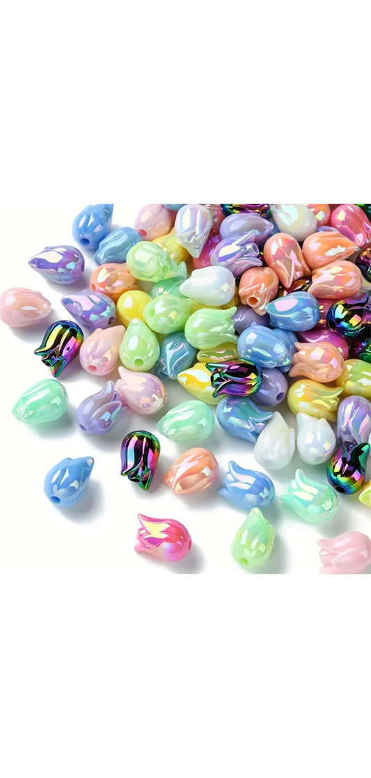 UV Plated Rainbow Acrylic Tulip Flower Beads