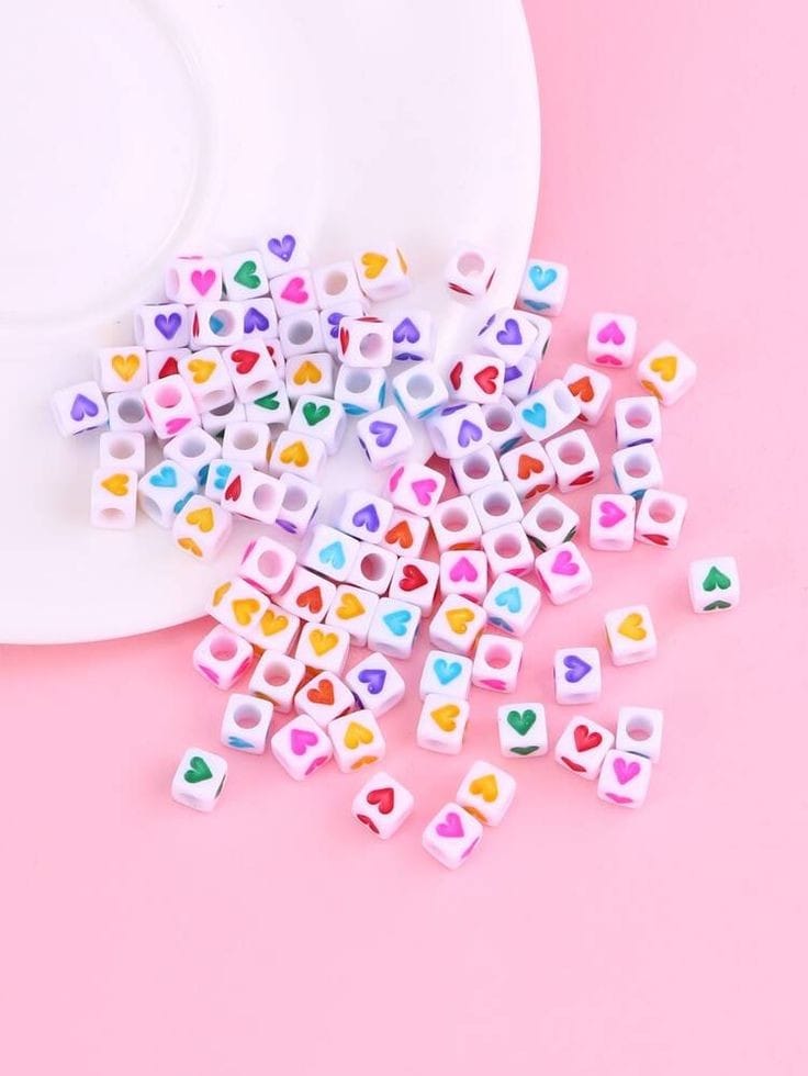 Square Colourful Heart Beads