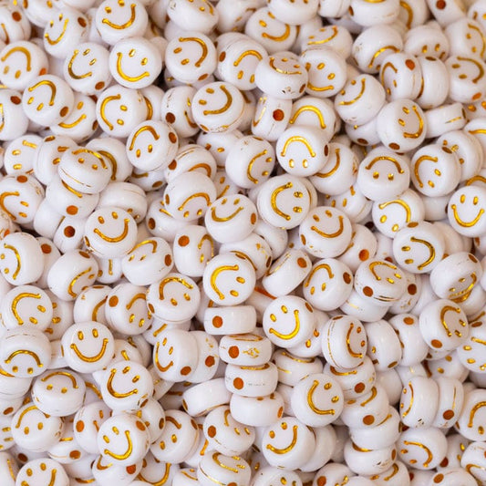 Smiley Beads - Golden & White Smiley - 9mm