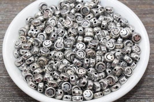 Smiley Beads - Silver Smiley - 9mm