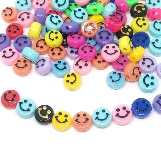 Smiley Beads - Resin Colourful Smiley - 9mm