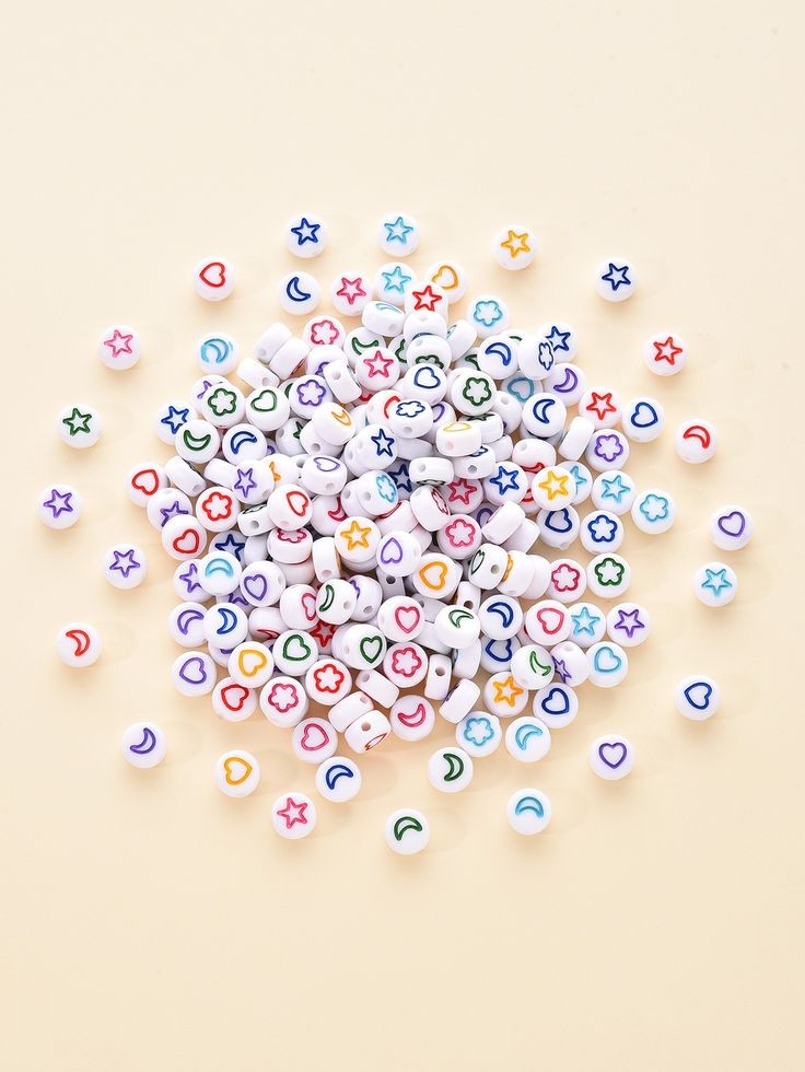 White & Multicolour Star,Moon,Flower,Heart Spacer Beads