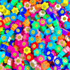 Colourful Flower Smiley Polymer Clay  Beads