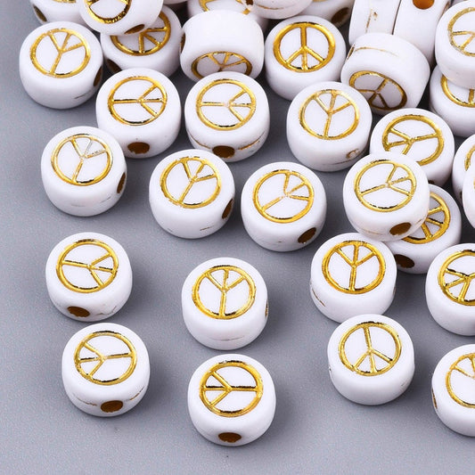 White & Gold Acrylic Peace Beads