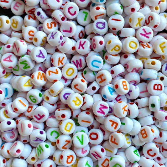 White & Colourful Alphabet Beads - Round