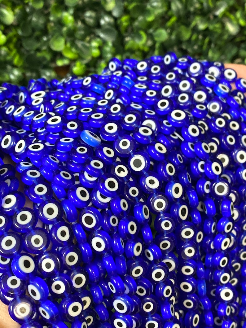 Glass Flat Evil Eye Beads