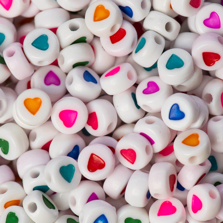 White & Colorful Heart Acrylic Spacer Beads- 7mm