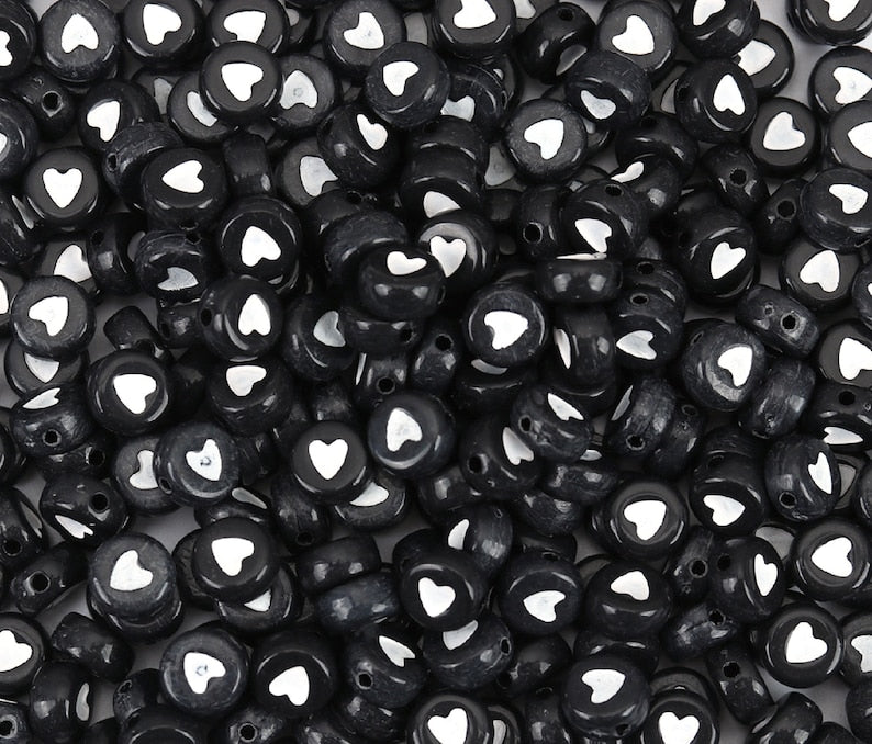 Black & White Acrylic Heart Beads - 7mm