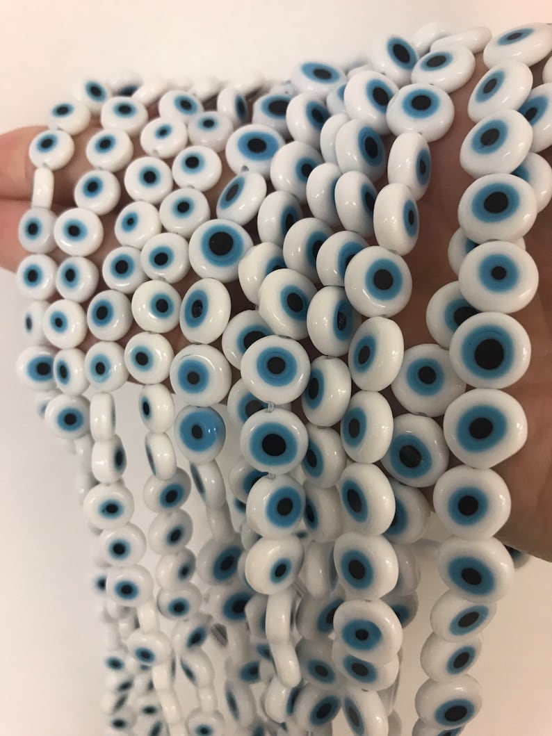 Glass Flat Evil Eye Beads